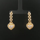 14k Yellow Gold and 0.50cttw Diamond Chain Link Heart Drop Dangle Earrings 1.5"