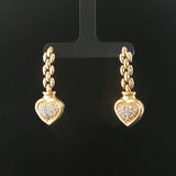 14k Yellow Gold and 0.50cttw Diamond Chain Link Heart Drop Dangle Earrings 1.5"
