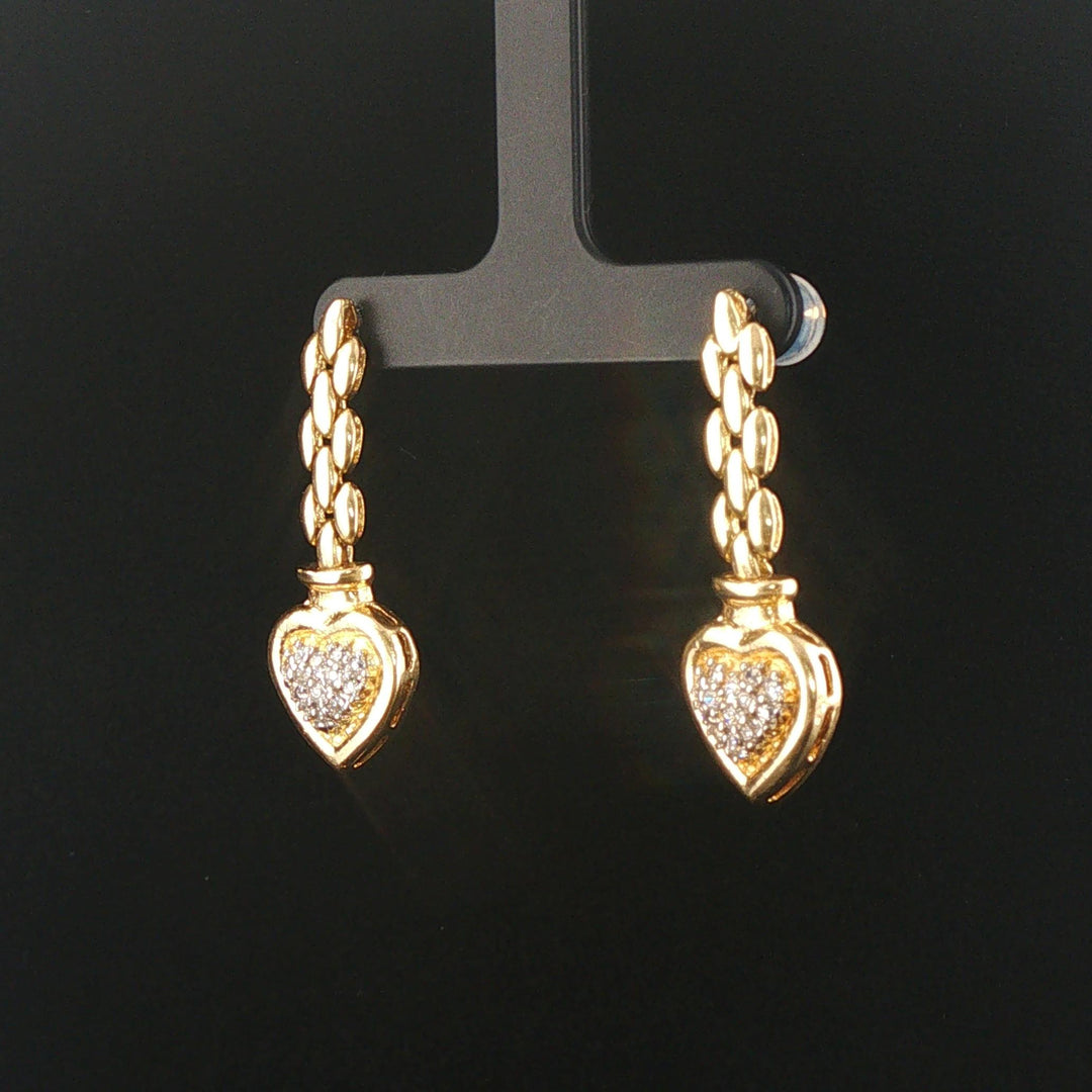 14k Yellow Gold and 0.50cttw Diamond Chain Link Heart Drop Dangle Earrings 1.5"