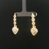 14k Yellow Gold and 0.50cttw Diamond Chain Link Heart Drop Dangle Earrings 1.5"
