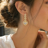 14k Yellow Gold and 0.50cttw Diamond Chain Link Heart Drop Dangle Earrings 1.5"