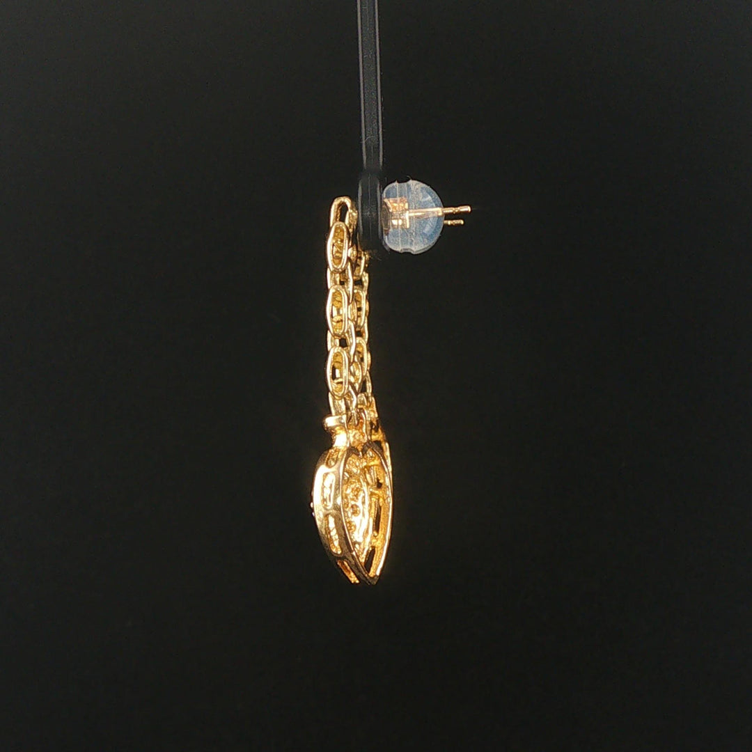 14k Yellow Gold and 0.50cttw Diamond Chain Link Heart Drop Dangle Earrings 1.5"