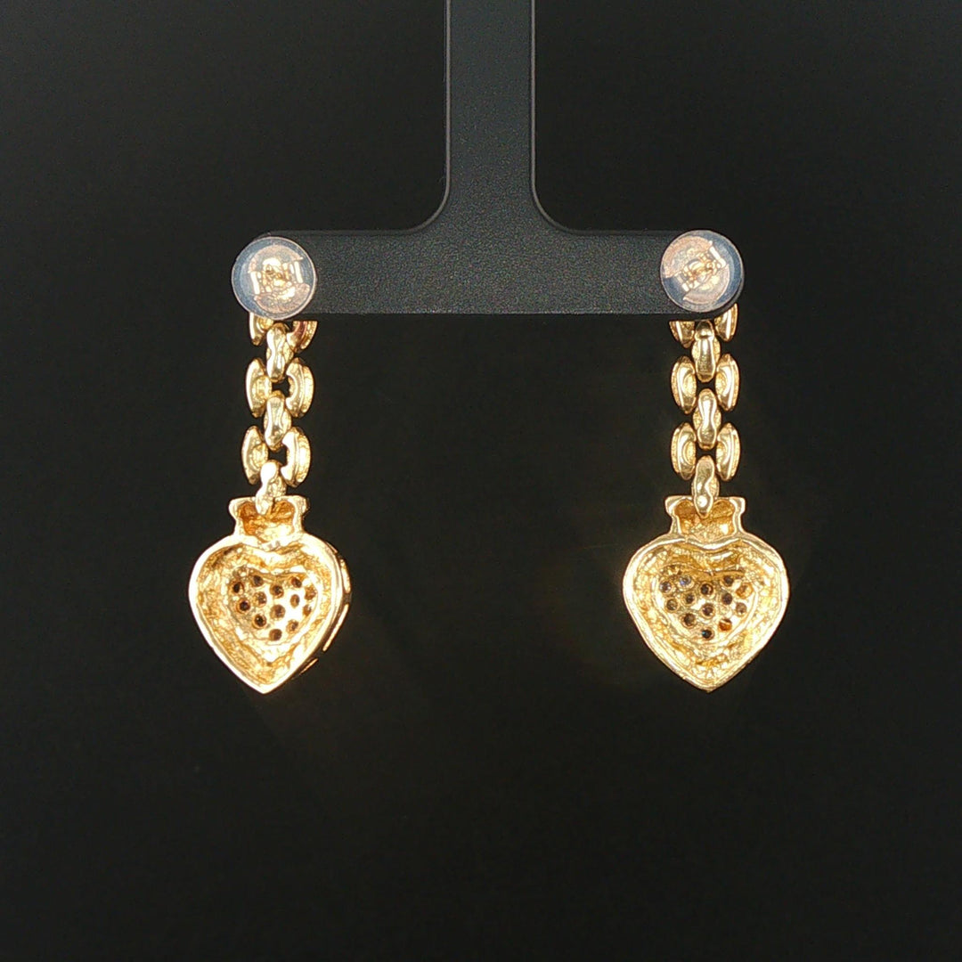 14k Yellow Gold and 0.50cttw Diamond Chain Link Heart Drop Dangle Earrings 1.5"