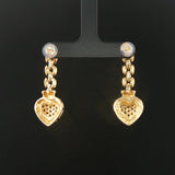 14k Yellow Gold and 0.50cttw Diamond Chain Link Heart Drop Dangle Earrings 1.5"