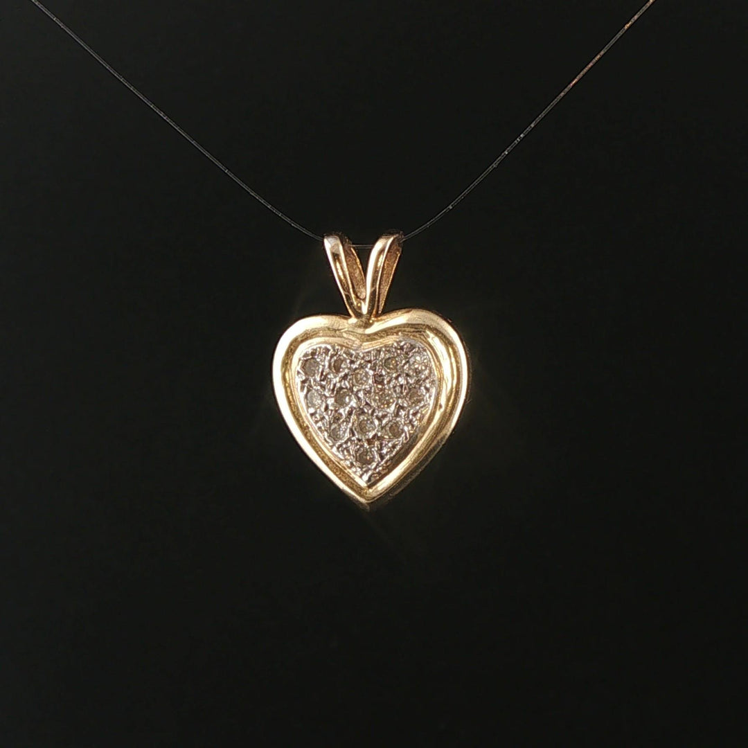 14k Yellow and White Gold 0.25cttw Diamond Vintage Heart Pendant