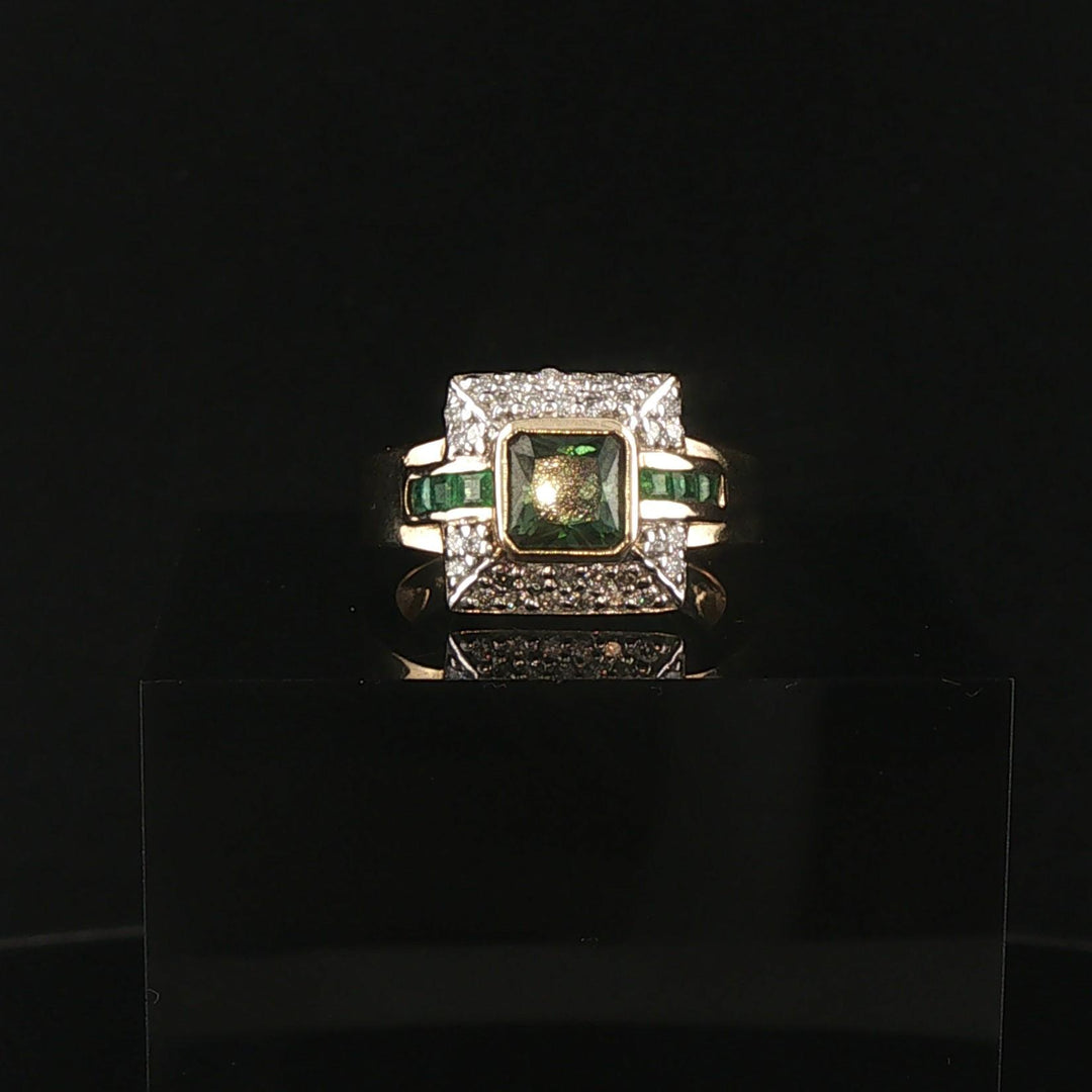 Sonia B 14k Yellow Gold Green Tourmaline Emerald and Diamond Ring Size 7