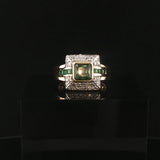 Sonia B 14k Yellow Gold Green Tourmaline Emerald and Diamond Ring Size 7
