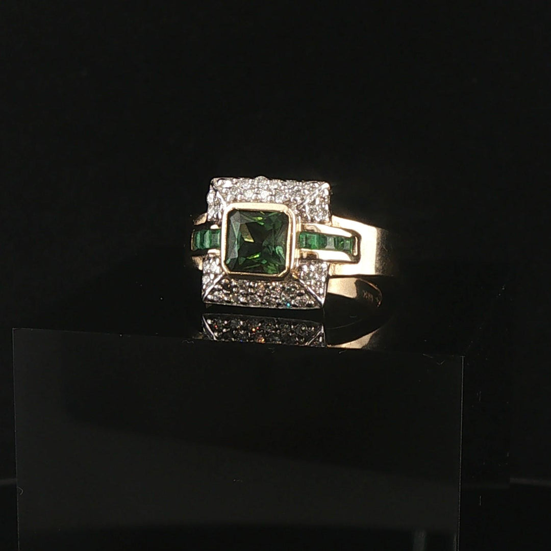 Sonia B 14k Yellow Gold Green Tourmaline Emerald and Diamond Ring Size 7