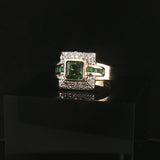 Sonia B 14k Yellow Gold Green Tourmaline Emerald and Diamond Ring Size 7