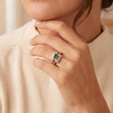 Sonia B 14k Yellow Gold Green Tourmaline Emerald and Diamond Ring Size 7