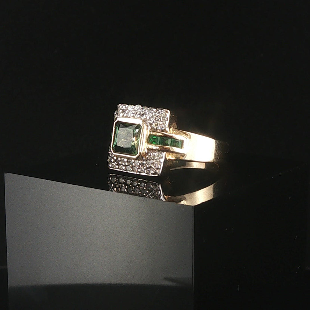 Sonia B 14k Yellow Gold Green Tourmaline Emerald and Diamond Ring Size 7