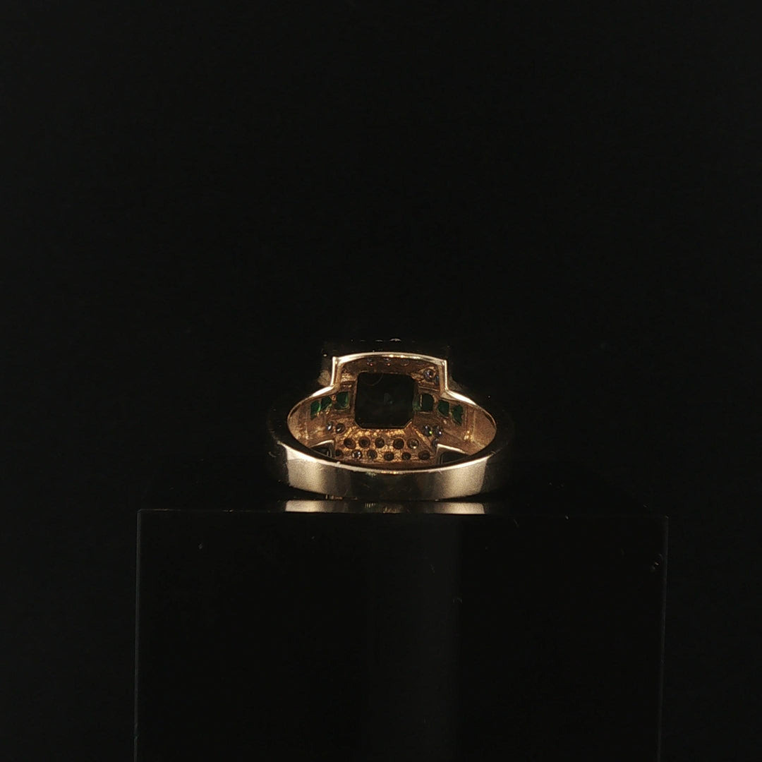 Sonia B 14k Yellow Gold Green Tourmaline Emerald and Diamond Ring Size 7