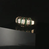 14k Yellow Gold Emerald and 0.26cttw Diamond Band Ring Size 6.5