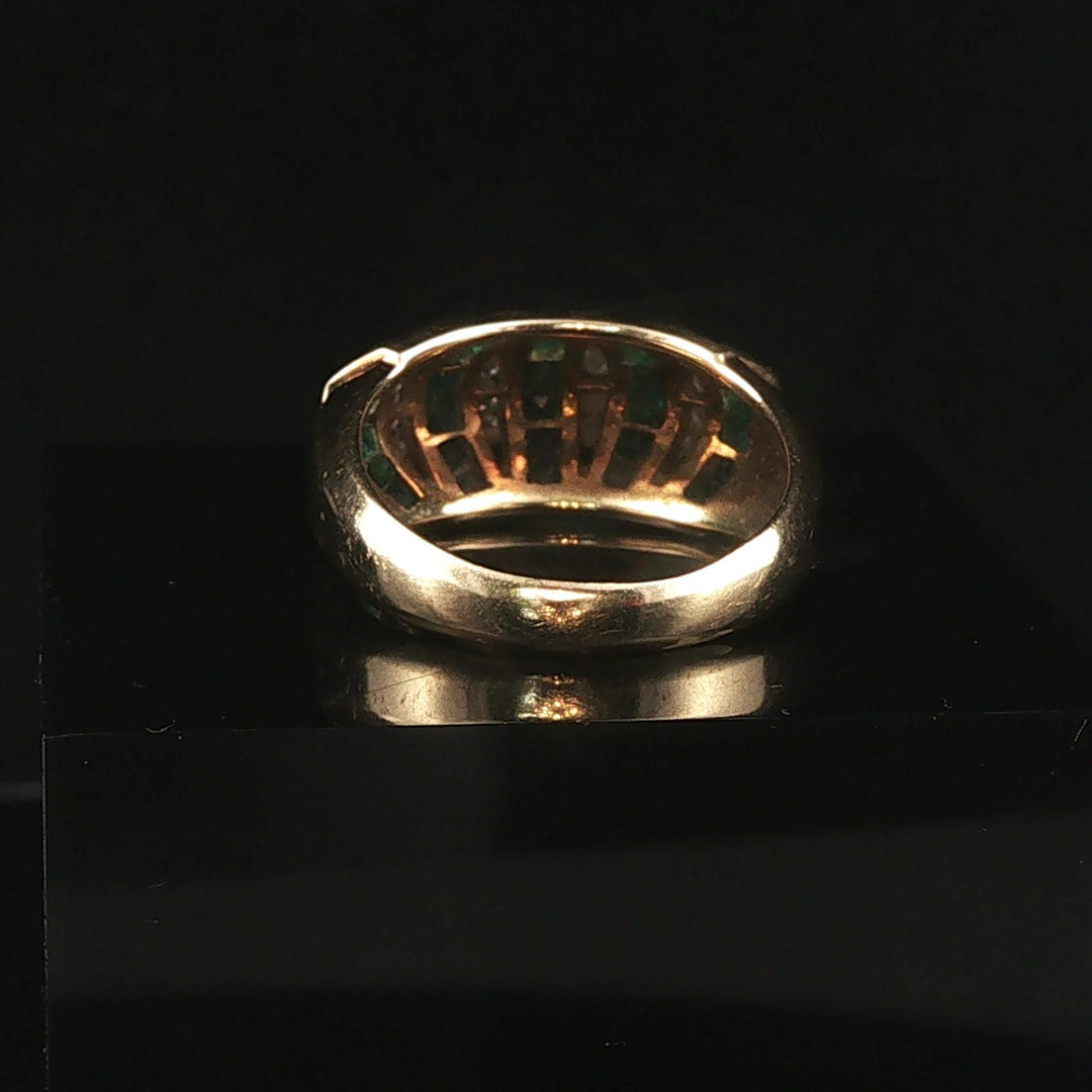 14k Yellow Gold Emerald and 0.26cttw Diamond Band Ring Size 6.5