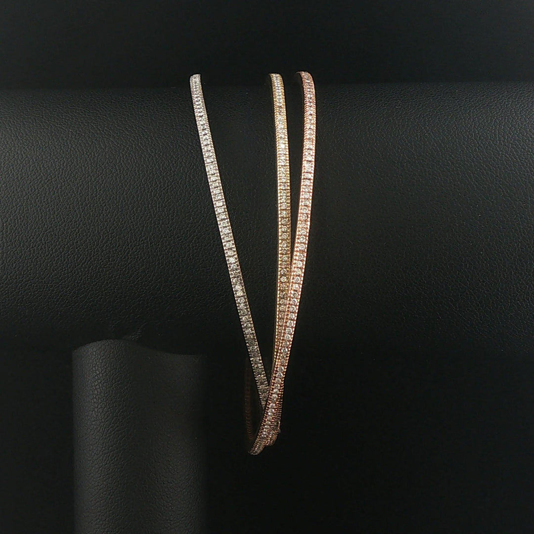 14k Tri Tone Gold 26.5g and 3cttw Diamond Vintage Rolling Bangle Bracelets 7.5"