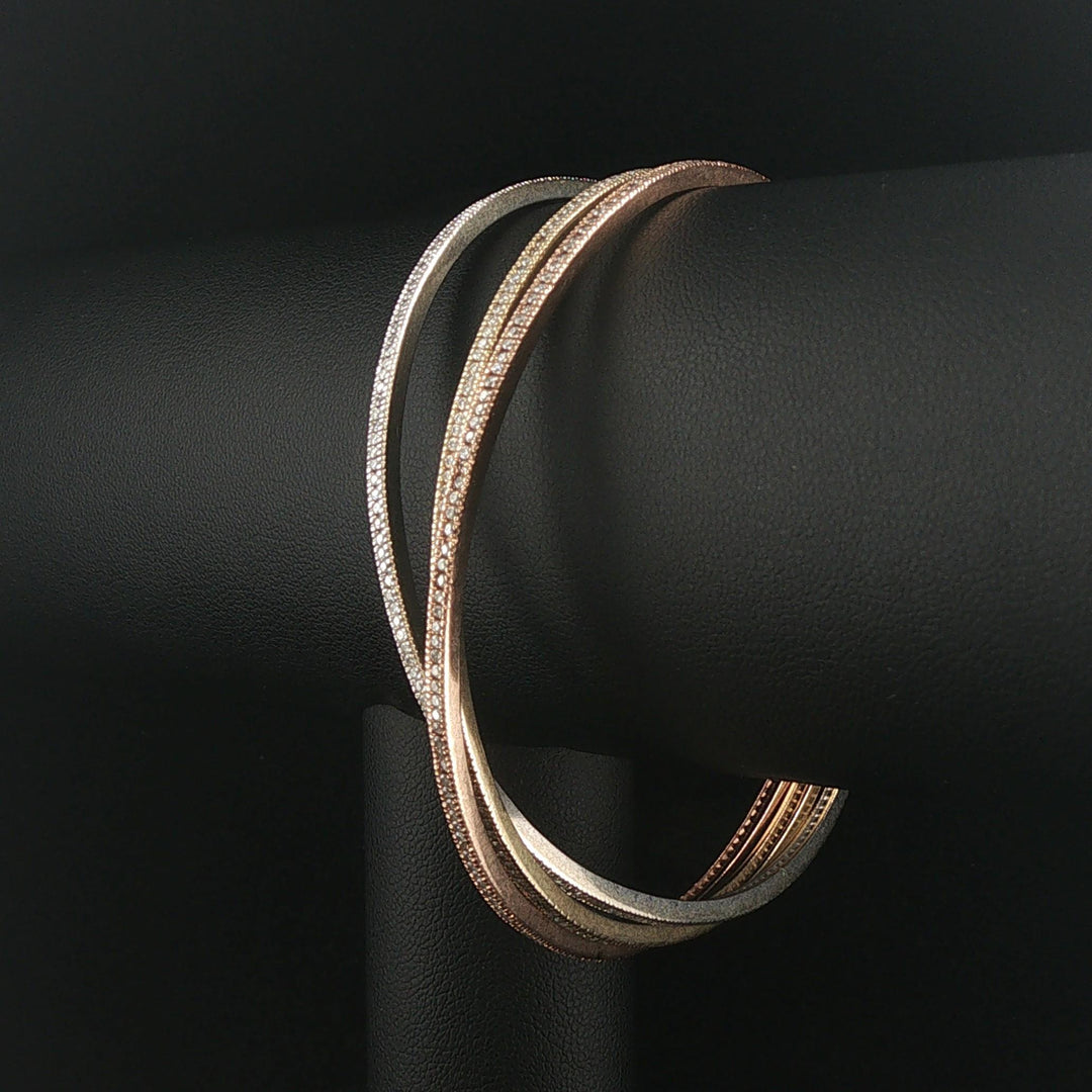14k Tri Tone Gold 26.5g and 3cttw Diamond Vintage Rolling Bangle Bracelets 7.5"