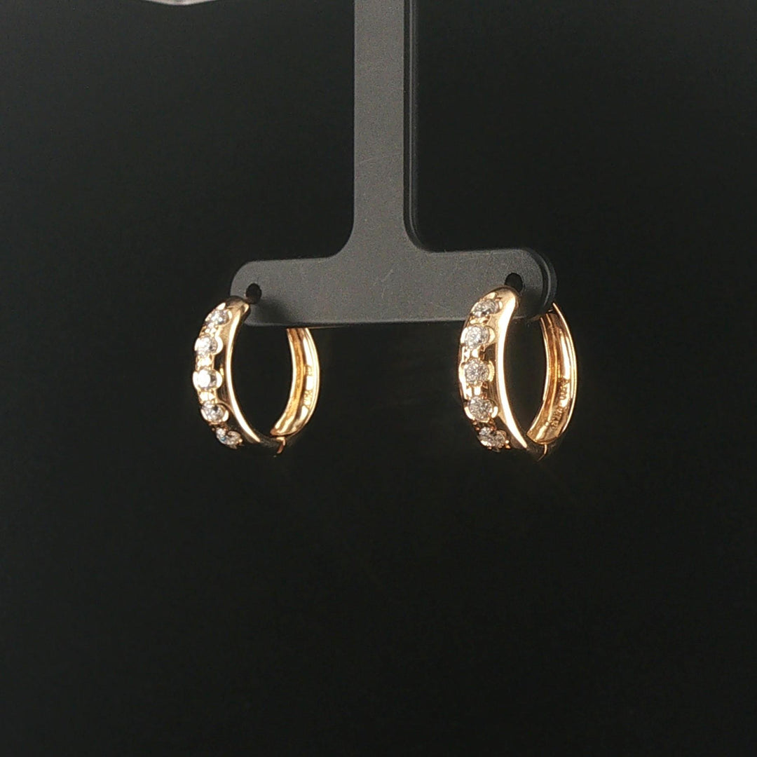 14k Yellow Gold and 1cttw Flush Set Diamond Hoop Earrings 0.75"