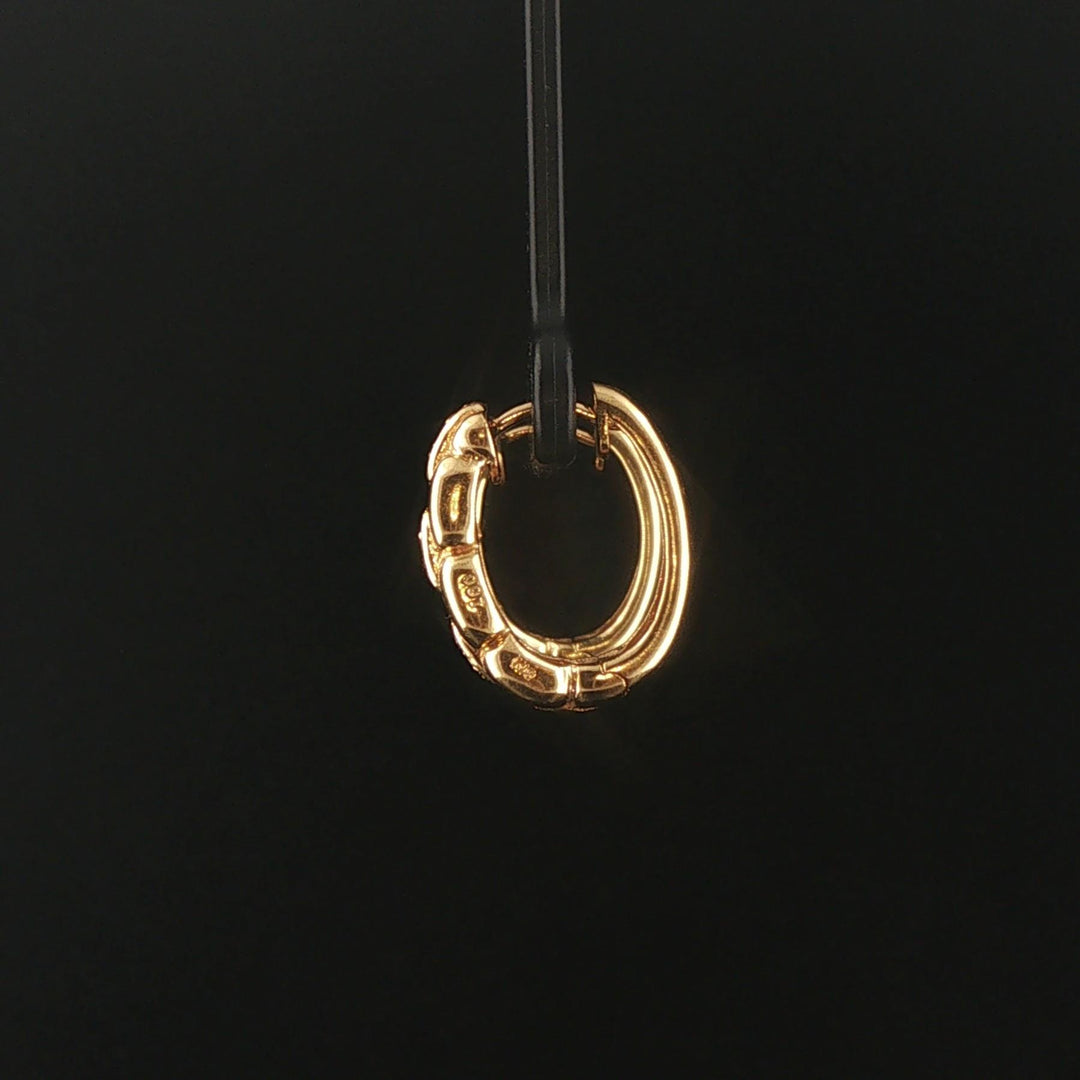 14k Yellow Gold and 0.14cttw Diamond Chain Design Hoop Earrings 0.75"