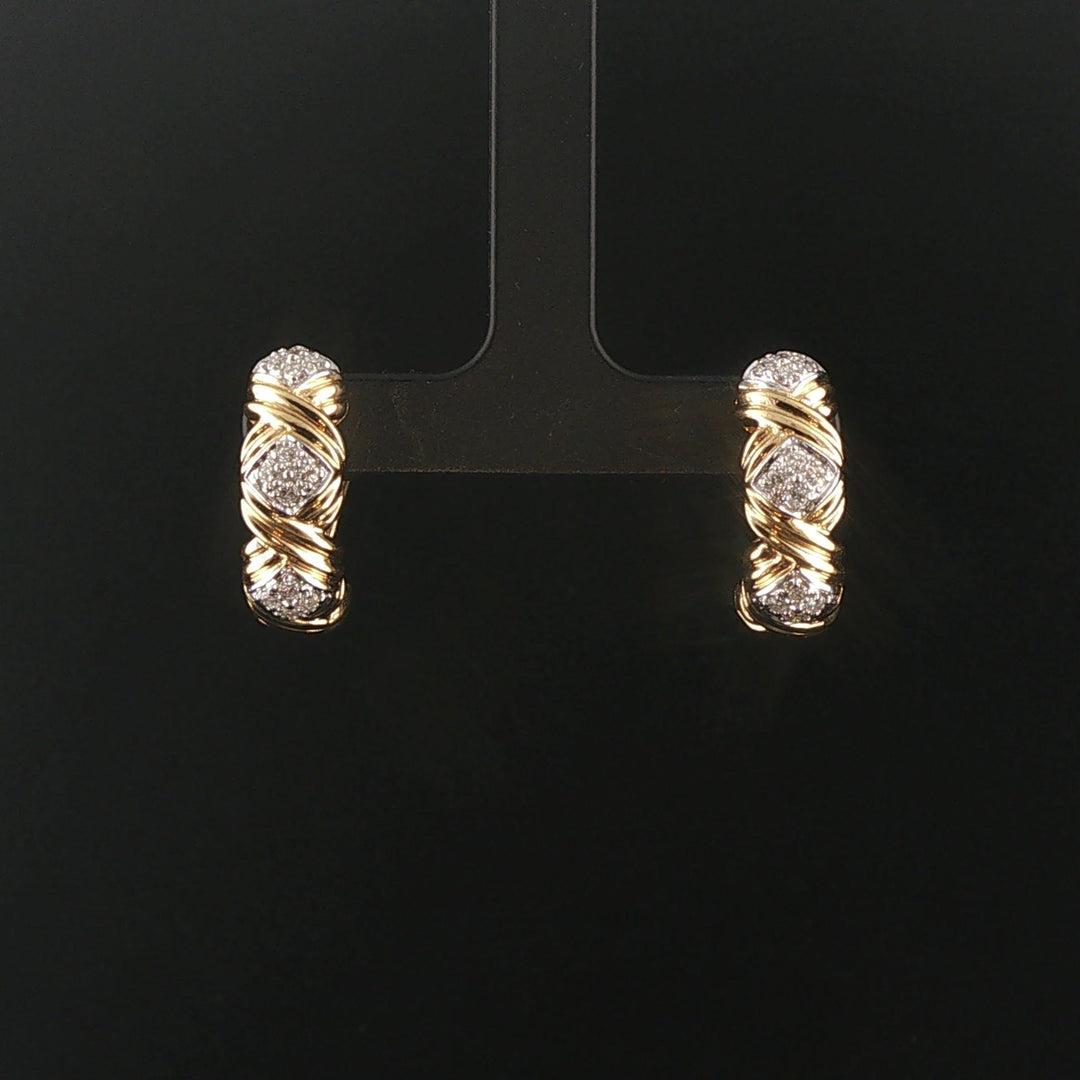 14k Yellow Gold and 0.72cttw Diamond X Design Huggie Earrings 0.85"