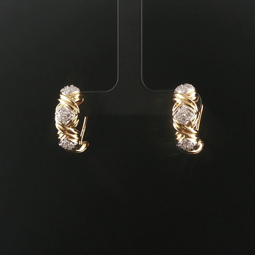 14k Yellow Gold and 0.72cttw Diamond X Design Huggie Earrings 0.85"