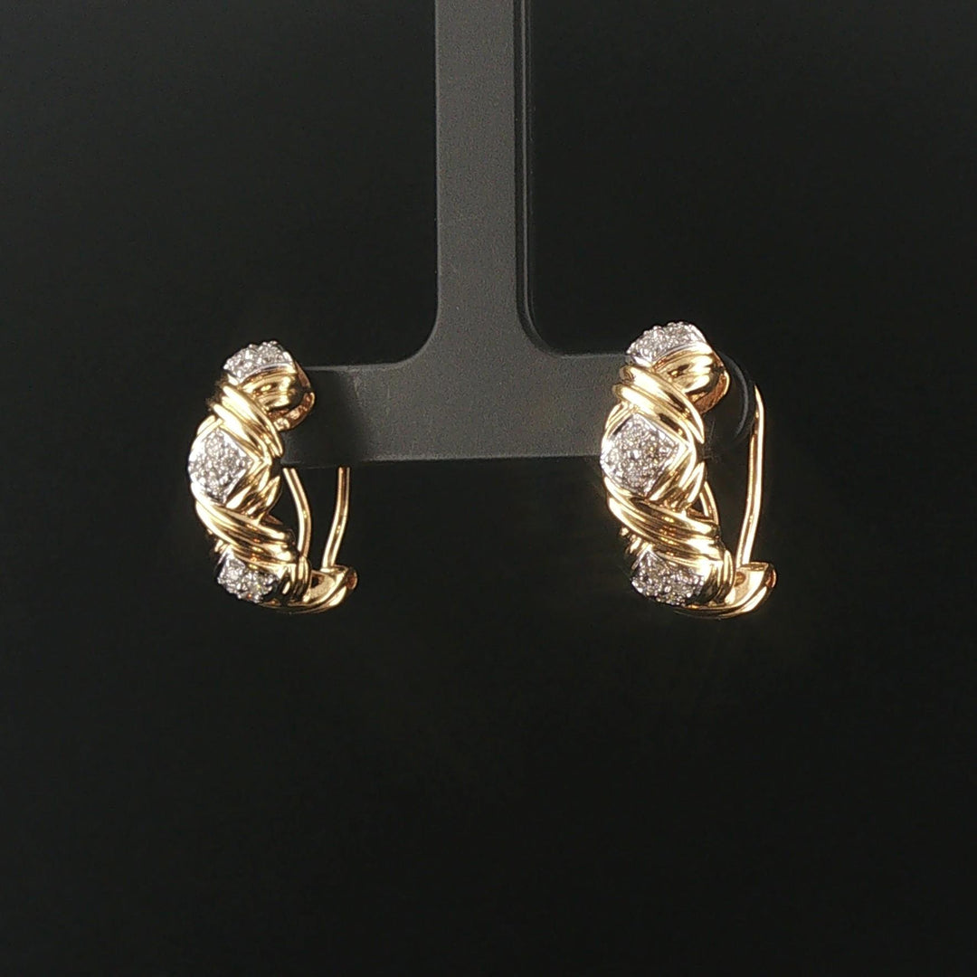 14k Yellow Gold and 0.72cttw Diamond X Design Huggie Earrings 0.85"