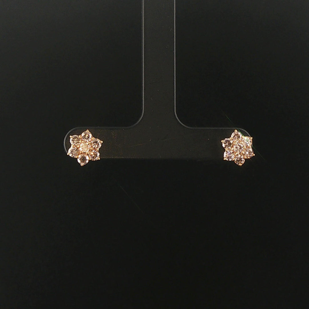 18k Yellow Gold and 1cttw Cluster Floral Stud Earrings