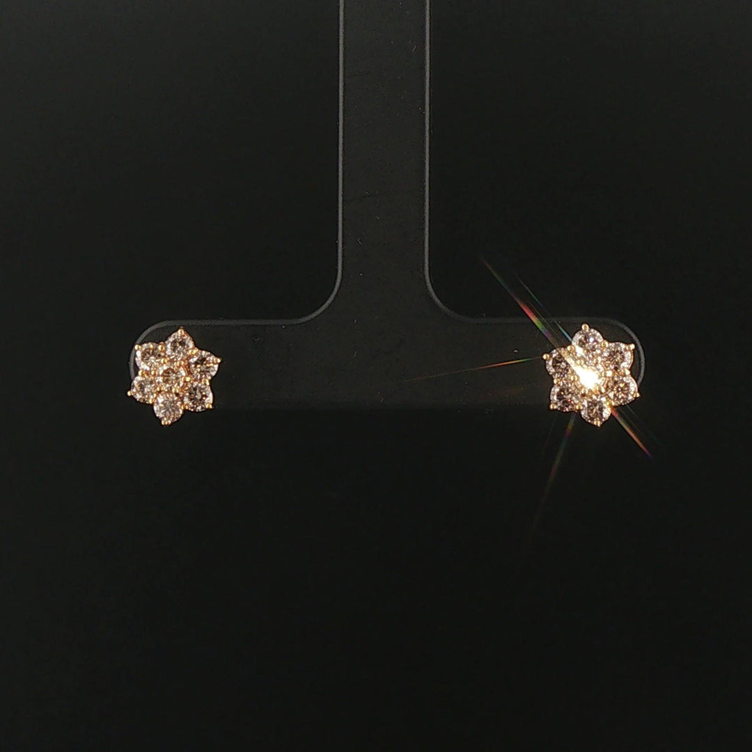 18k Yellow Gold and 1cttw Cluster Floral Stud Earrings