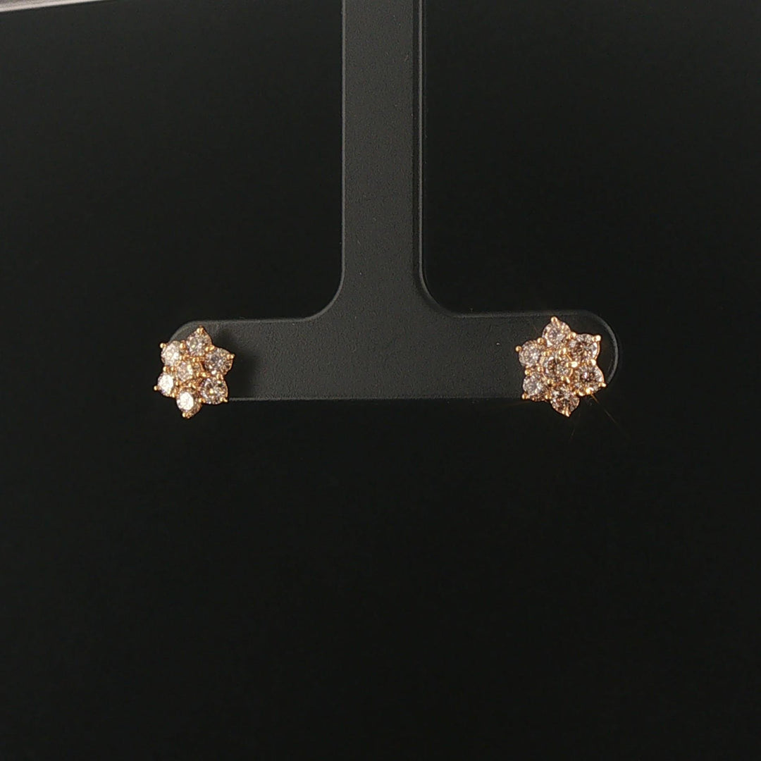 18k Yellow Gold and 1cttw Cluster Floral Stud Earrings