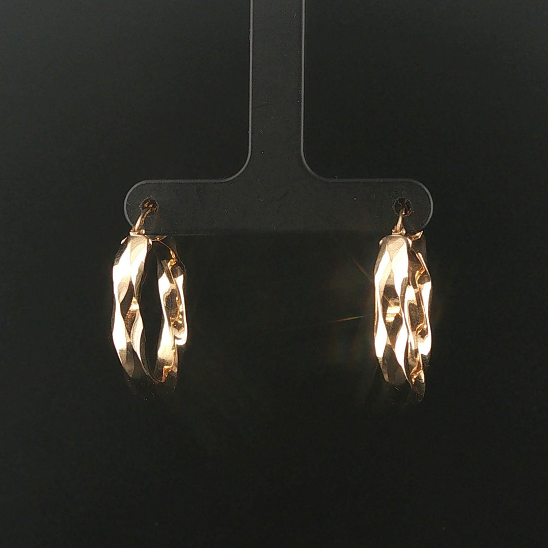 14k Yellow Gold 3.4g Faceted Twisted Hoop Earrings Turkey 1"
