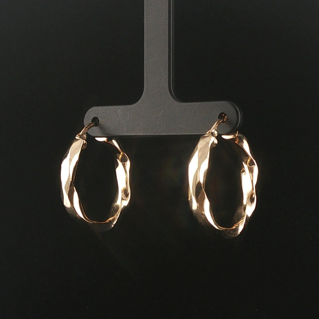 14k Yellow Gold 3.4g Faceted Twisted Hoop Earrings Turkey 1"