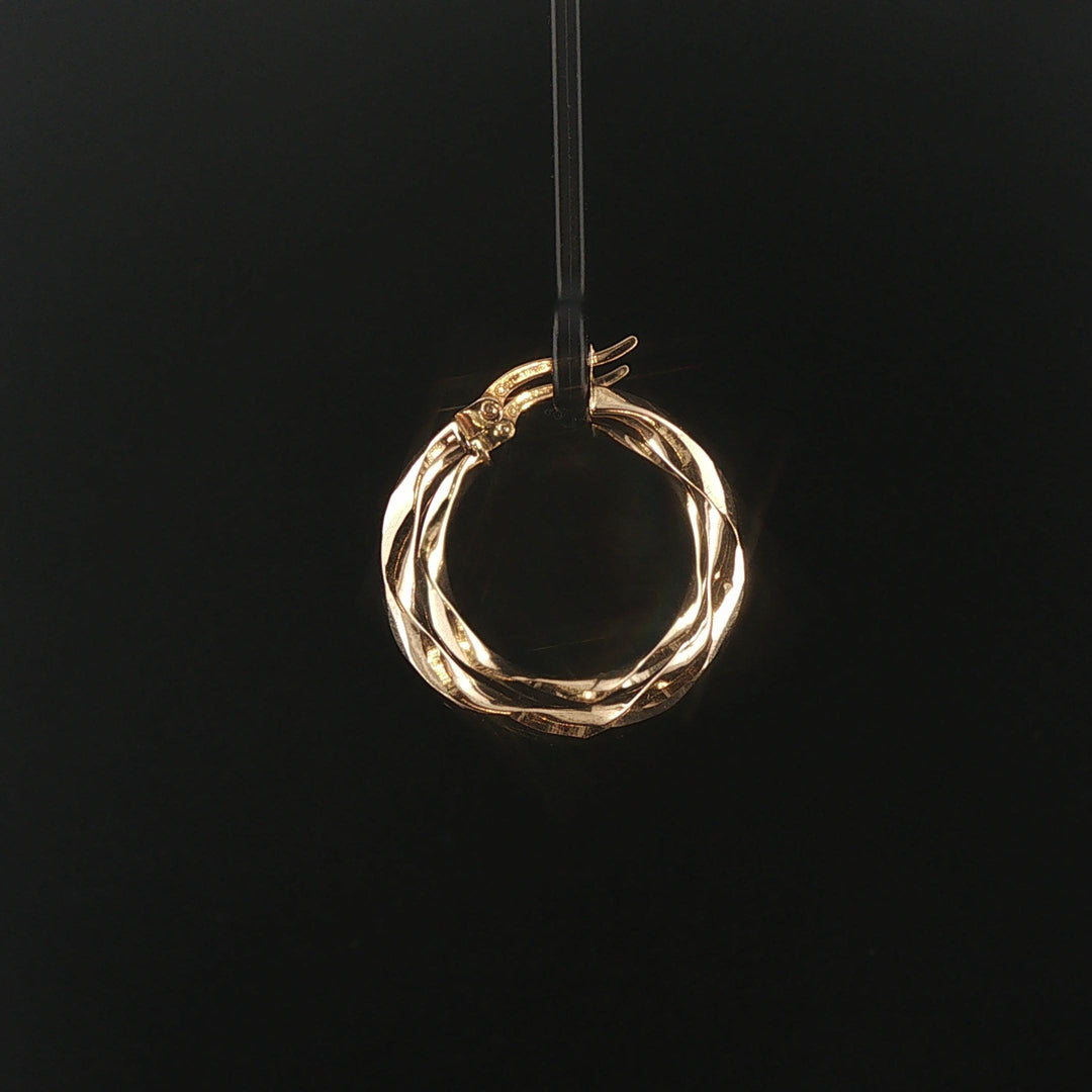 14k Yellow Gold 3.4g Faceted Twisted Hoop Earrings Turkey 1"