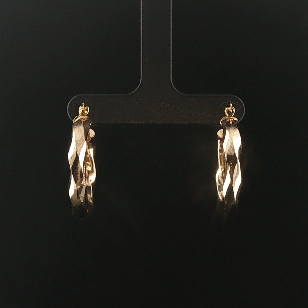 14k Yellow Gold 3.4g Faceted Twisted Hoop Earrings Turkey 1"