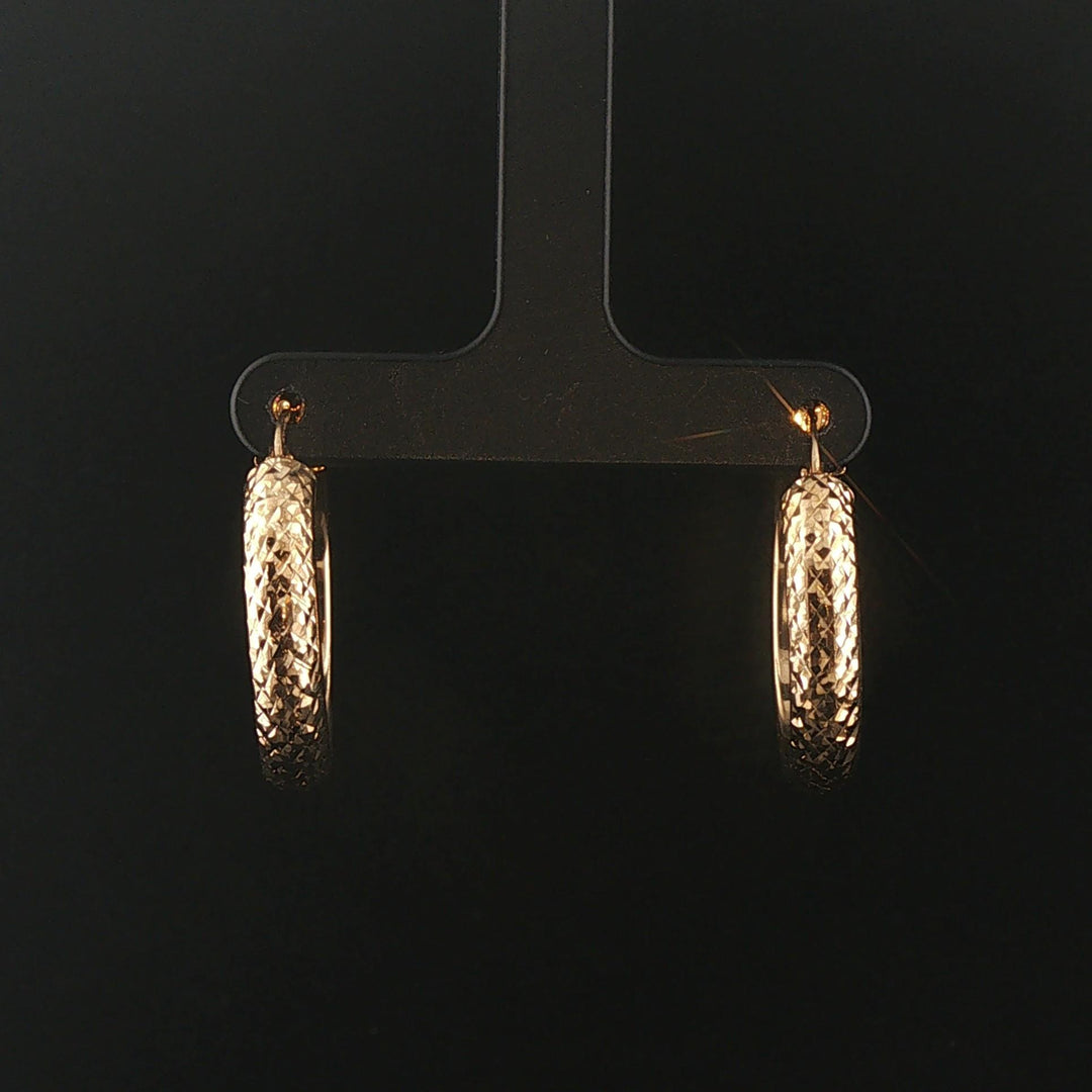14k Yellow Gold 3.4g Diamond Cut Hoop Earrings Turkey 1"