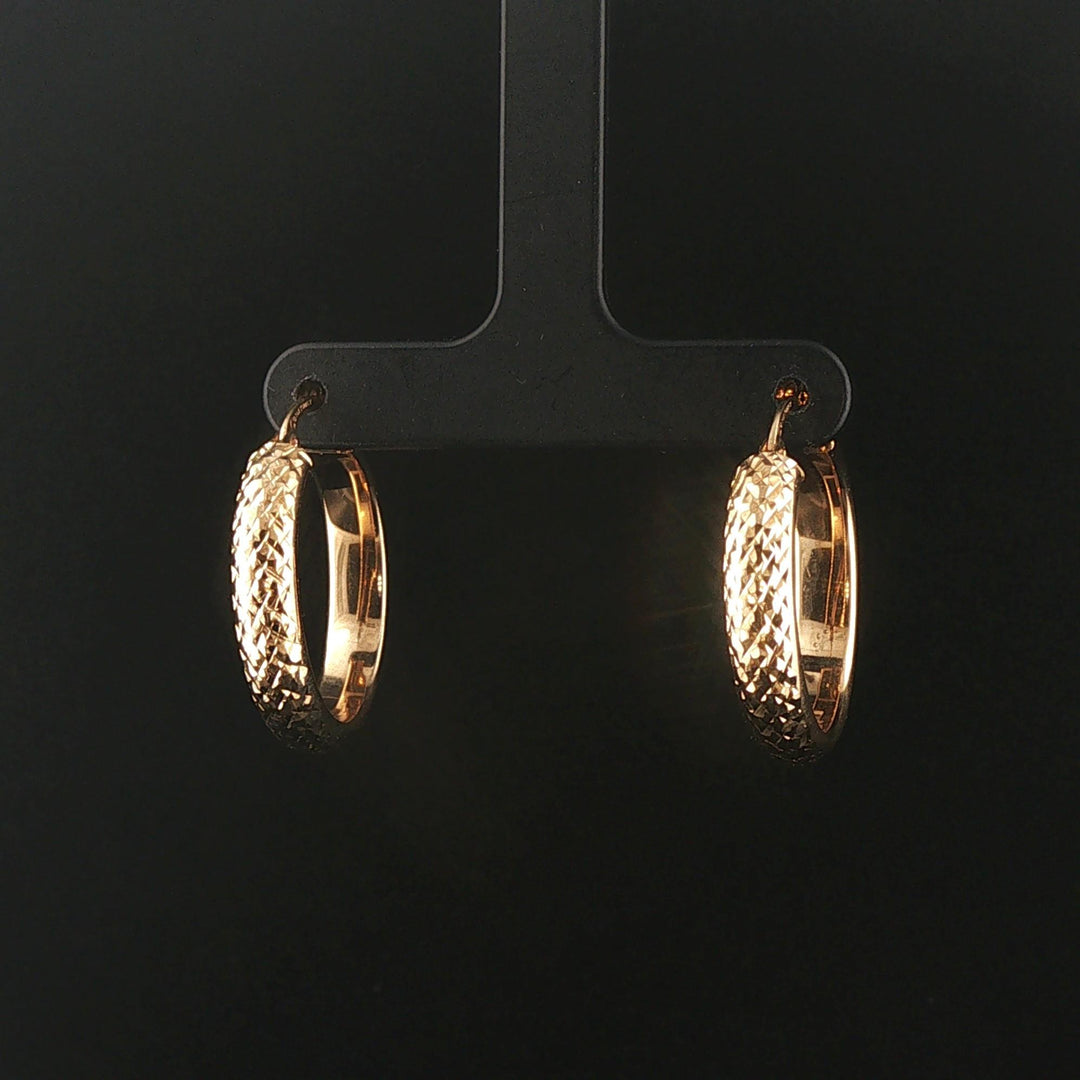 14k Yellow Gold 3.4g Diamond Cut Hoop Earrings Turkey 1"