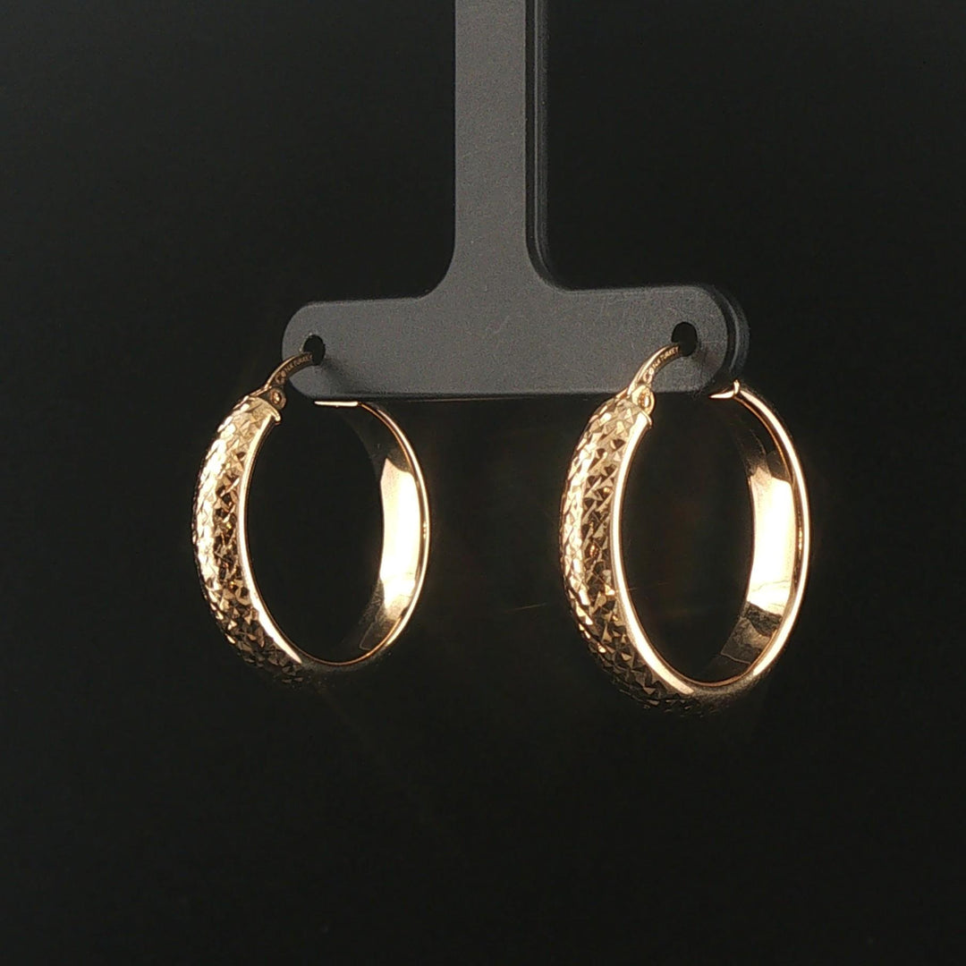 14k Yellow Gold 3.4g Diamond Cut Hoop Earrings Turkey 1"