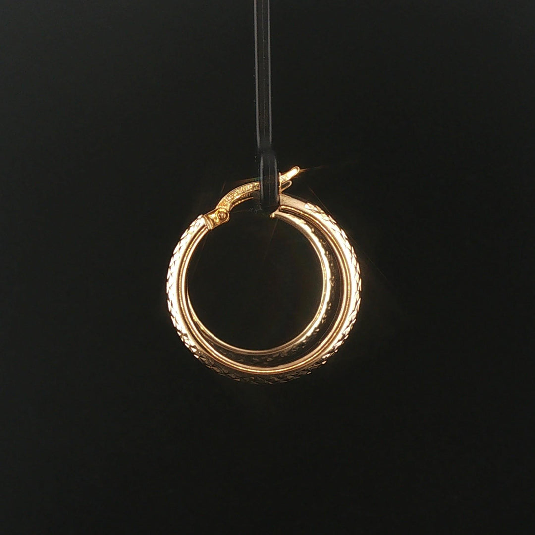 14k Yellow Gold 3.4g Diamond Cut Hoop Earrings Turkey 1"