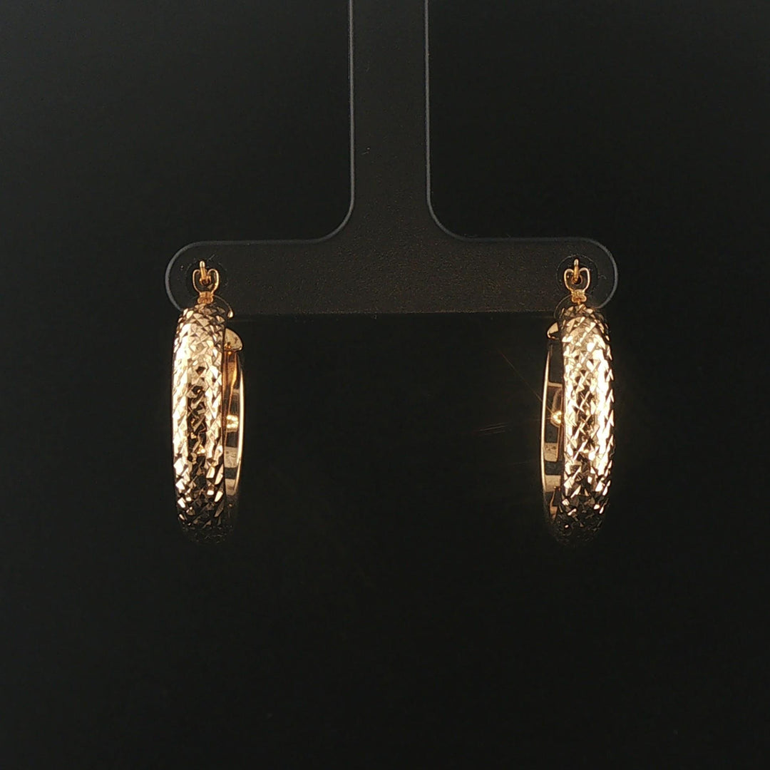 14k Yellow Gold 3.4g Diamond Cut Hoop Earrings Turkey 1"