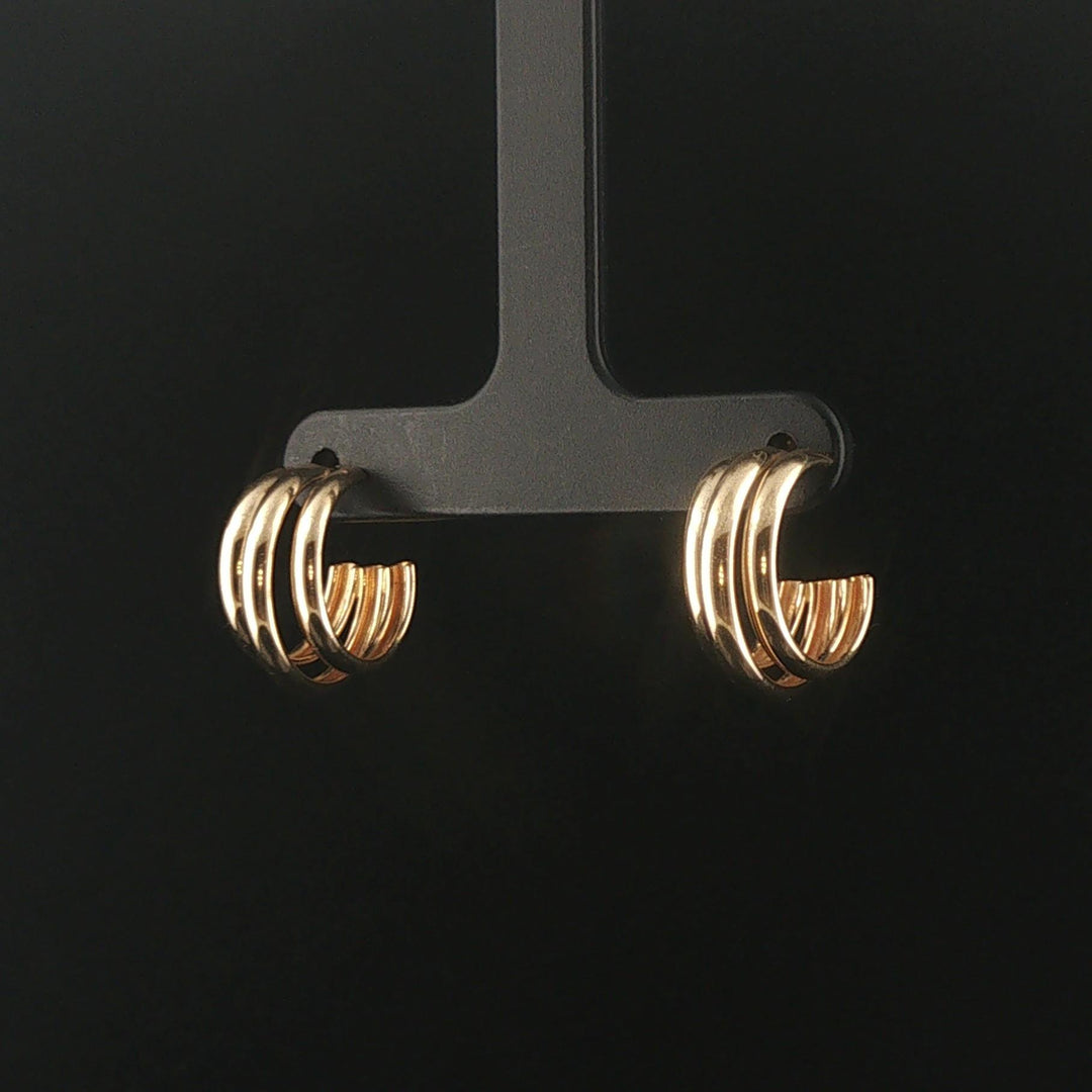 14k Yellow Gold 2.7g Triple Hoop Earrings Italy 0.65"