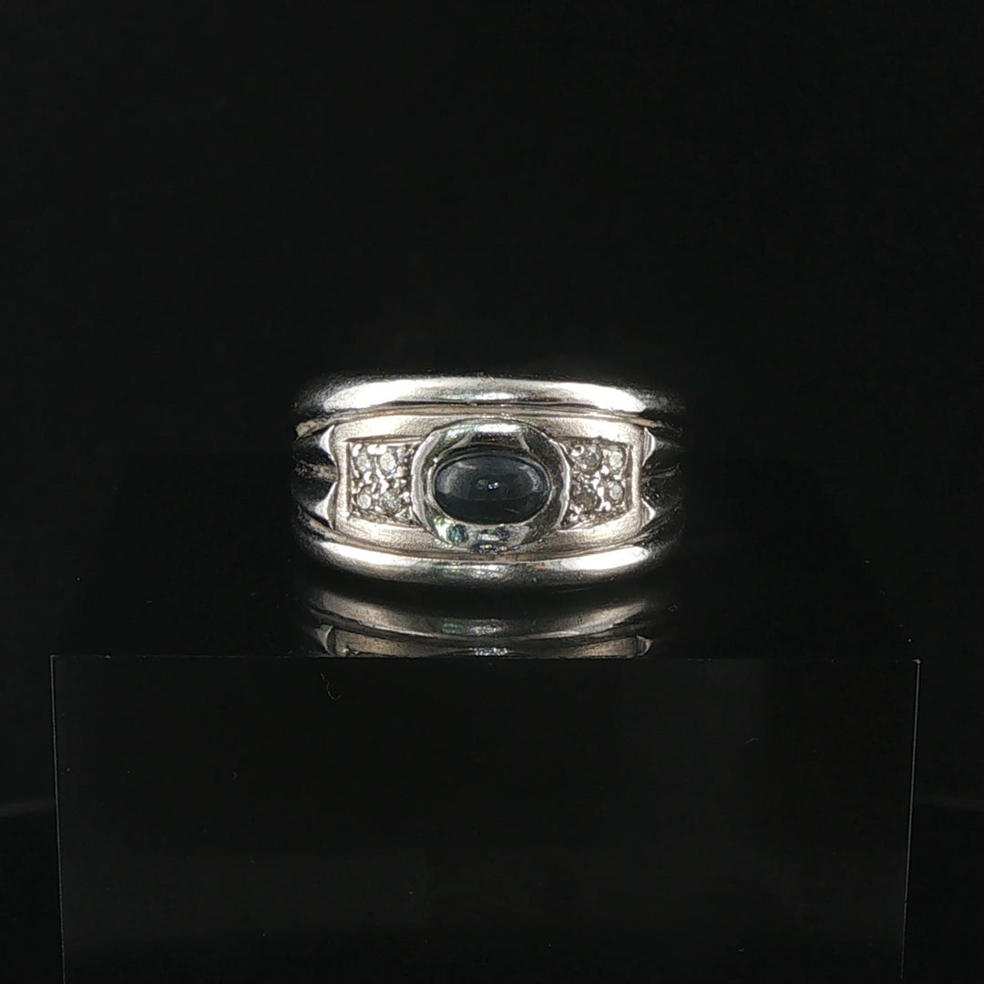 18k White Gold Cabochon Sapphire and Diamond Vintage Band Ring Size 6.75