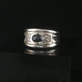 18k White Gold Cabochon Sapphire and Diamond Vintage Band Ring Size 6.75