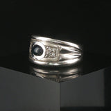 18k White Gold Cabochon Sapphire and Diamond Vintage Band Ring Size 6.75