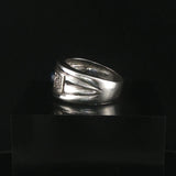 18k White Gold Cabochon Sapphire and Diamond Vintage Band Ring Size 6.75