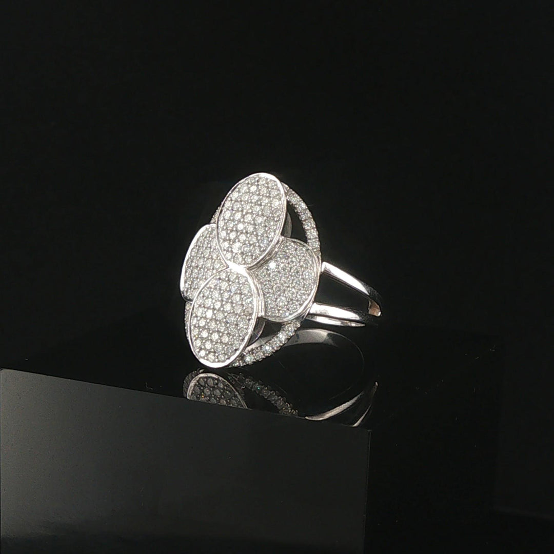 18k White Gold and 1.25cttw Pave Set Diamond Floral Ring Size 7