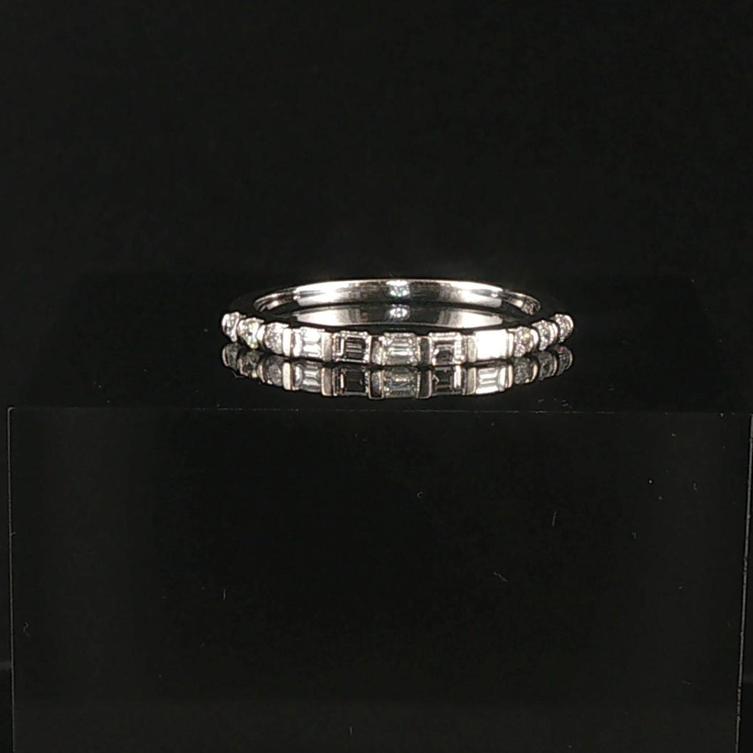 18k White Gold 0.50cttw Baguette and Round Cut Diamond Thin Band Ring Size 7