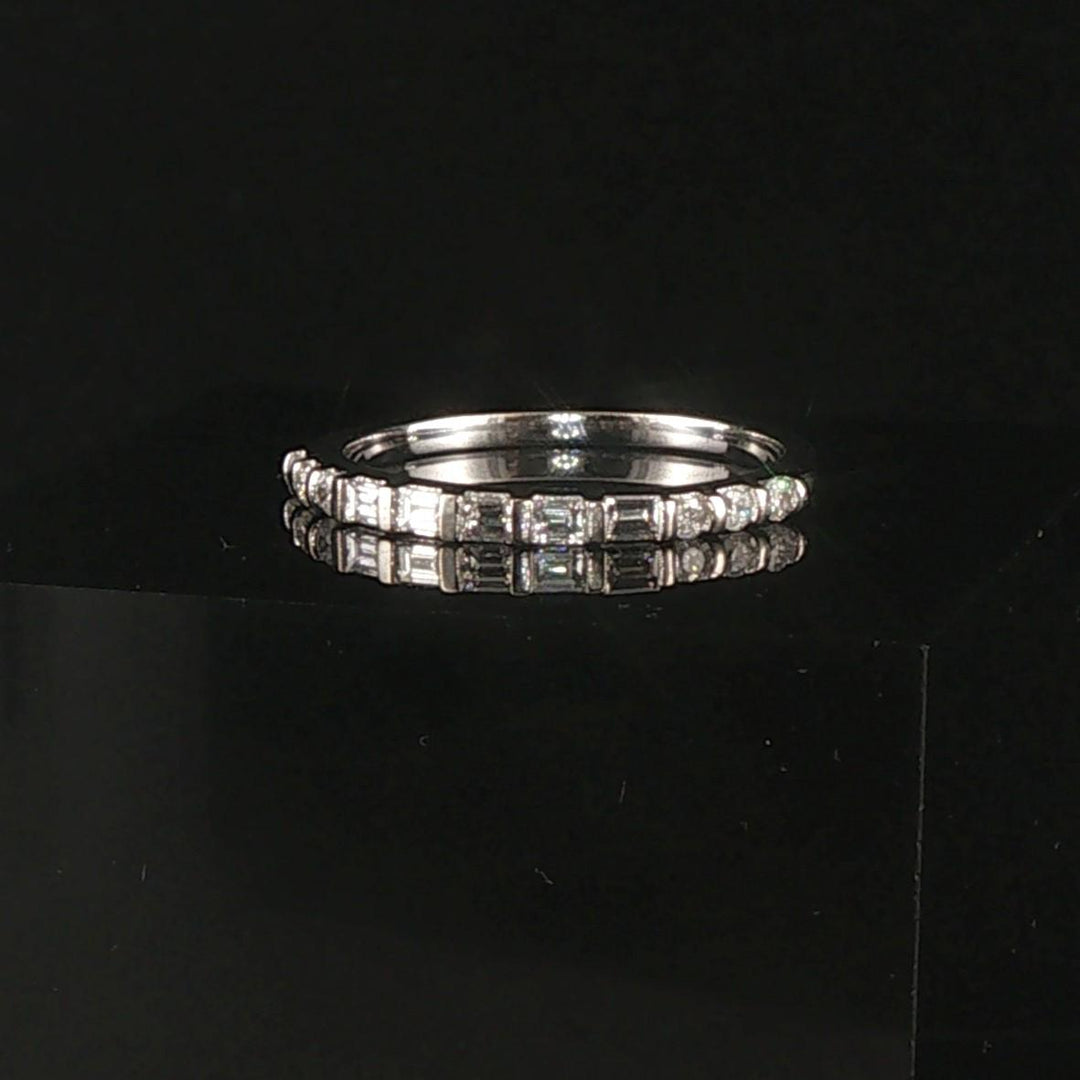 18k White Gold 0.50cttw Baguette and Round Cut Diamond Thin Band Ring Size 7