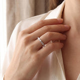 18k White Gold 0.50cttw Baguette and Round Cut Diamond Thin Band Ring Size 7