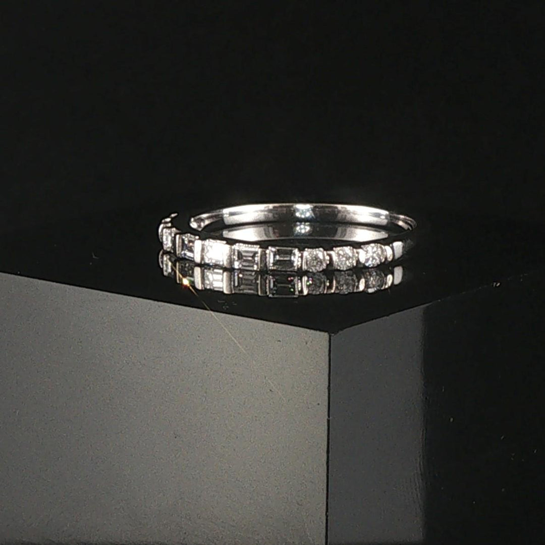 18k White Gold 0.50cttw Baguette and Round Cut Diamond Thin Band Ring Size 7
