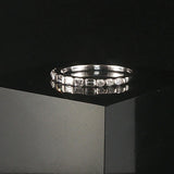 18k White Gold 0.50cttw Baguette and Round Cut Diamond Thin Band Ring Size 7