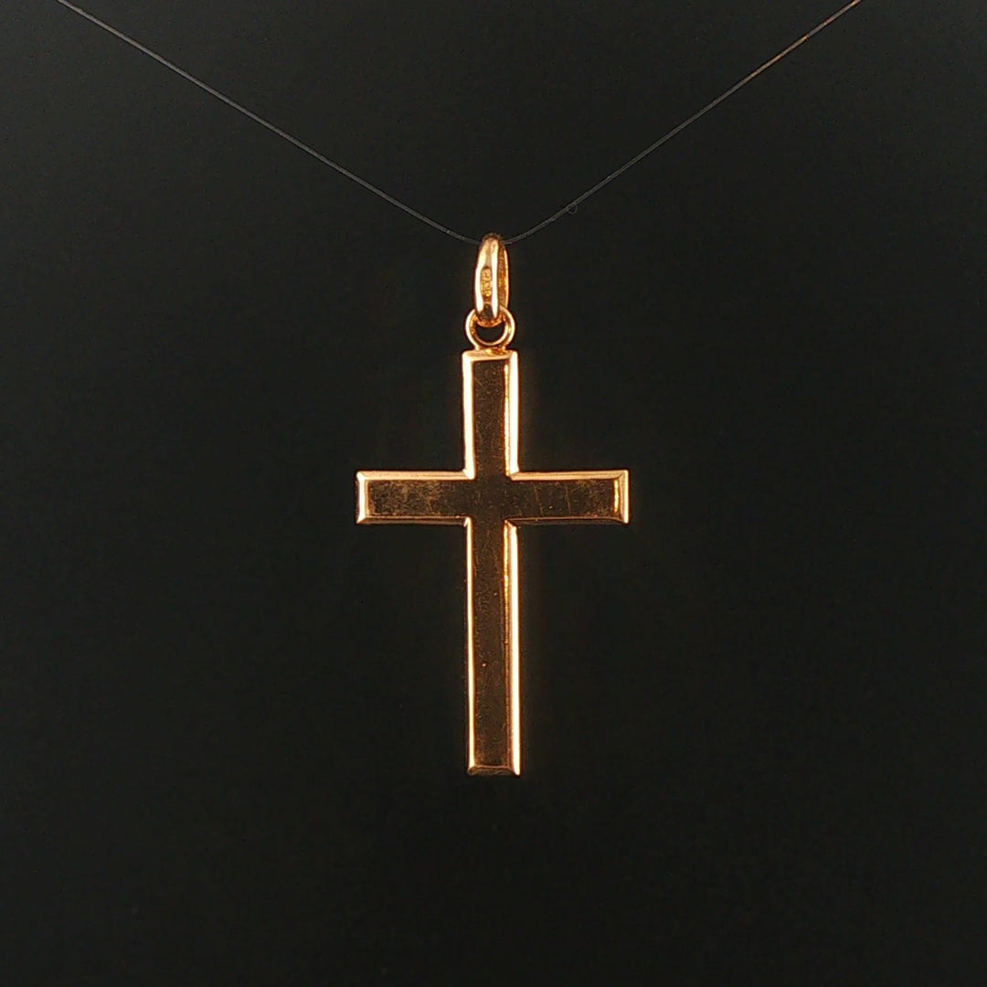 18k Yellow Gold 7.2g Polished Flat Cross Pendant 1.5"