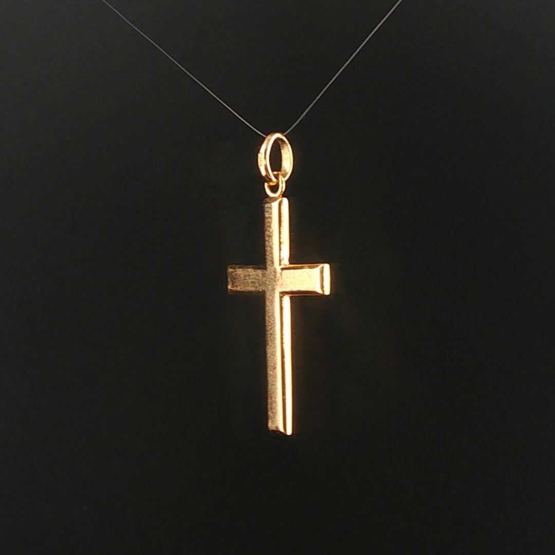 18k Yellow Gold 7.2g Polished Flat Cross Pendant 1.5"